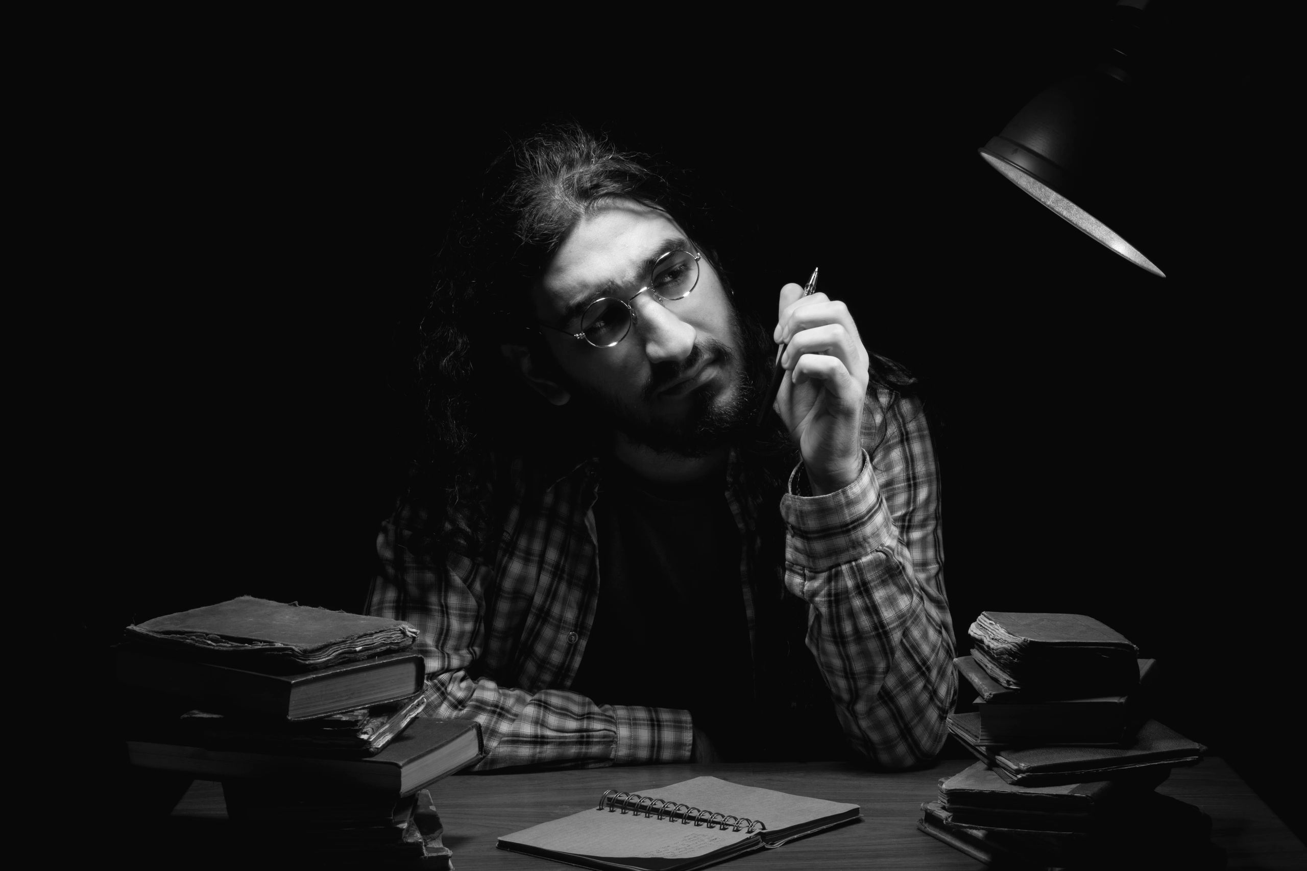 author writing desk dark moody