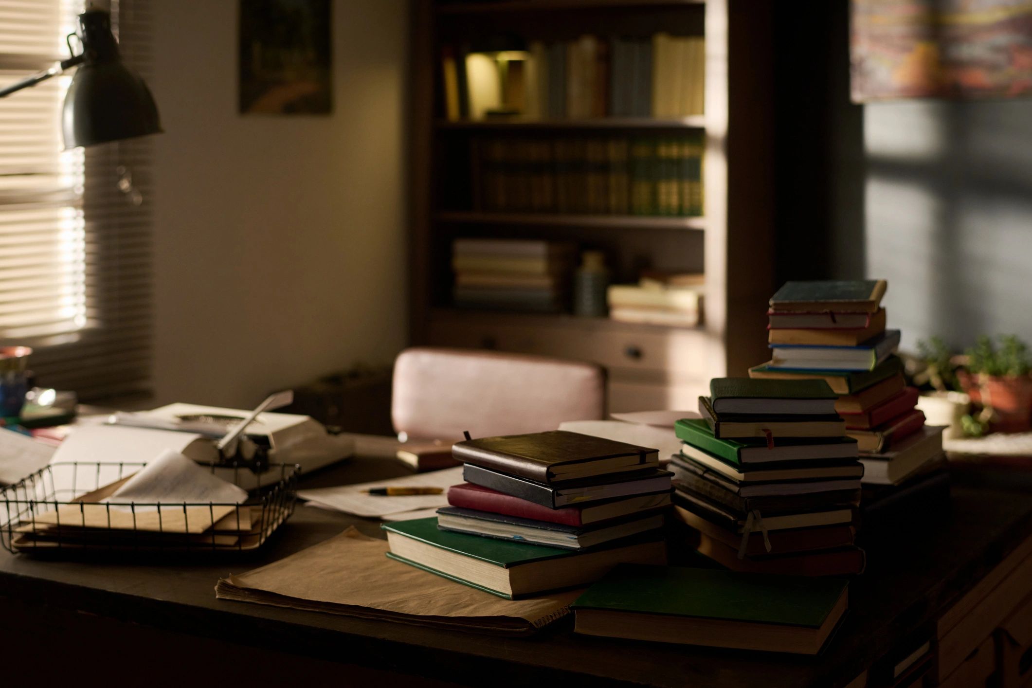 bookshelf filled with horror novels